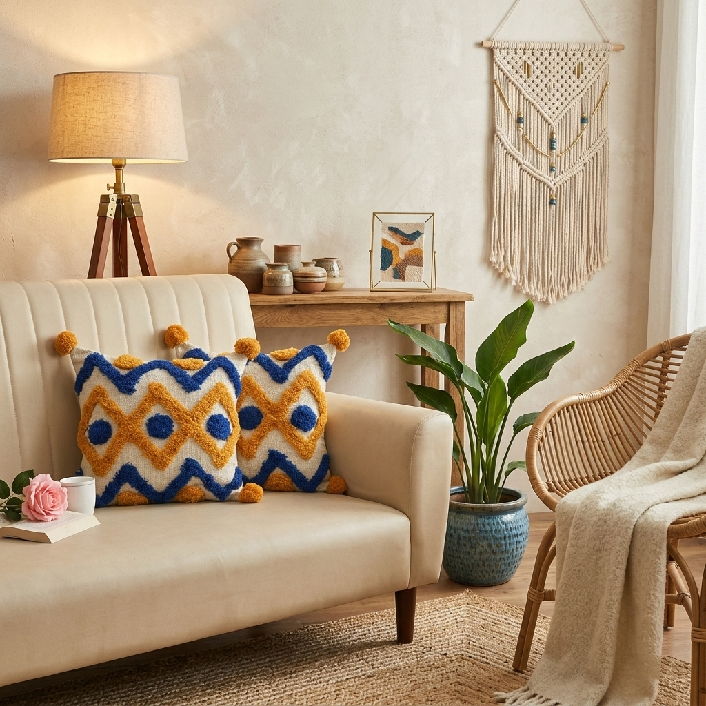 Vibrant Multi-Tone Contrast Hand-Tufted Cushion Covers - 16*16 inches Set of 2 (TFB)