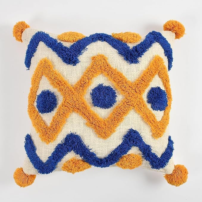 Vibrant Multi-Tone Contrast Hand-Tufted Cushion Covers - 16*16 inches Set of 2 (TFB)