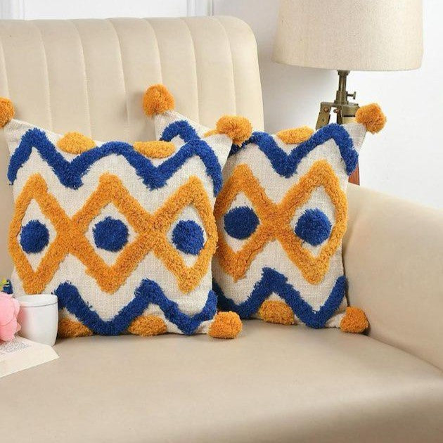 Vibrant Multi-Tone Contrast Hand-Tufted Cushion Covers - 16*16 inches Set of 2 (TFB)