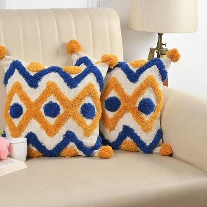 Vibrant Multi-Tone Contrast Hand-Tufted Cushion Covers - 16*16 inches Set of 2 (TFB)