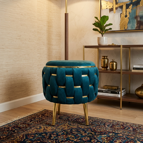 Modern Velvet Woven-Look Ottoman - 16*14 inches (TFB)