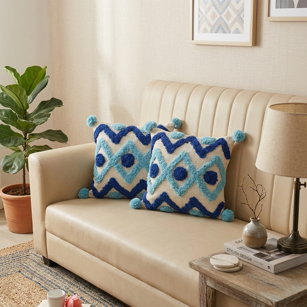 Vibrant Contrast Hand-Tufted Cushion Covers - 16*16 inches Set of 2 (TFB)
