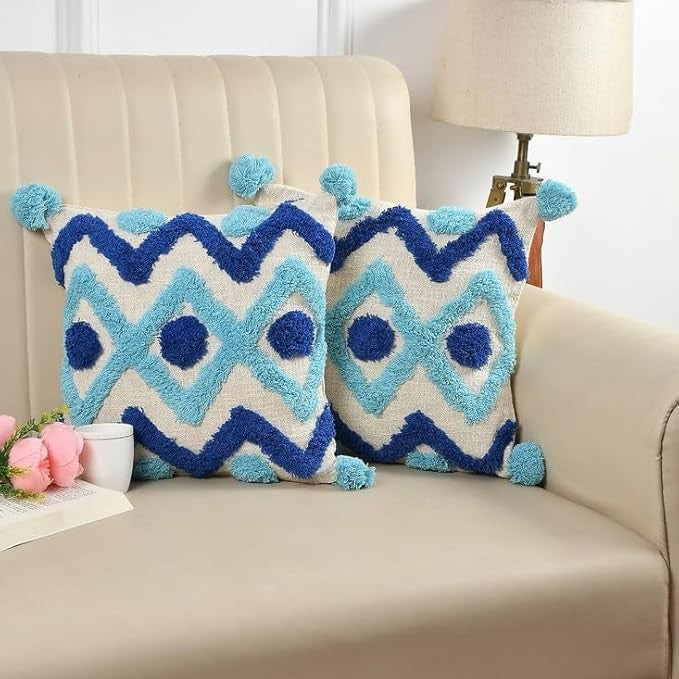 Vibrant Contrast Hand-Tufted Cushion Covers - 16*16 inches Set of 2 (TFB)