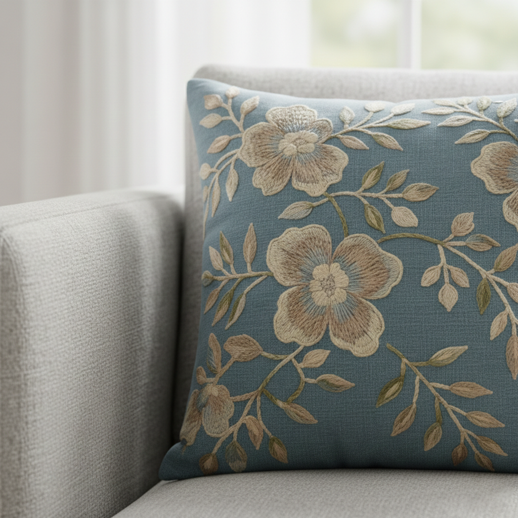 Sage Floral Embroidered Cushion Cover 40*40cms - (TFB)