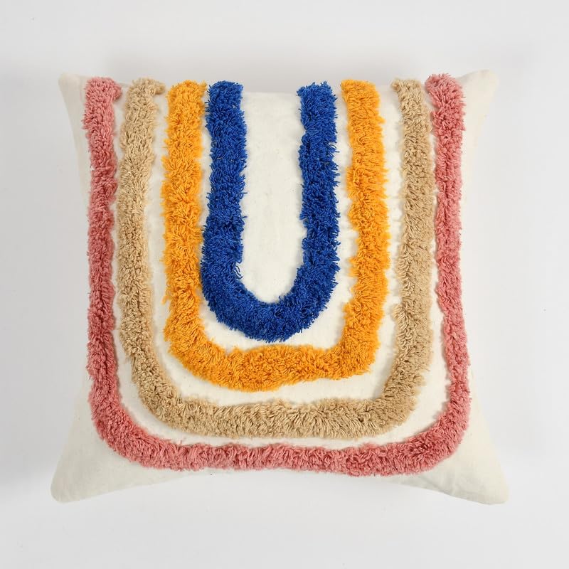 Multi-Tone Contrast Rainbow Hand-Tufted Cushion Covers - 16*16 inches Set of 2 (TFB)