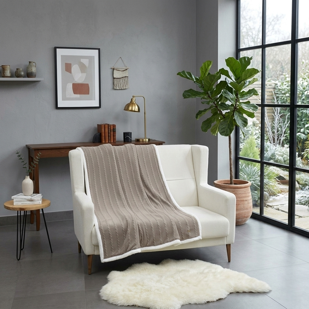 Braided Cable Knit Cotton Throw - 50*60 inches (TFB)