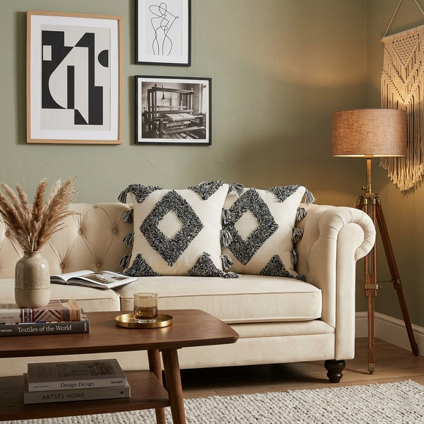 Monochrome Diamond Hand-Tufted Cushion Covers - 16*16 inches Set of 2 (TFB)