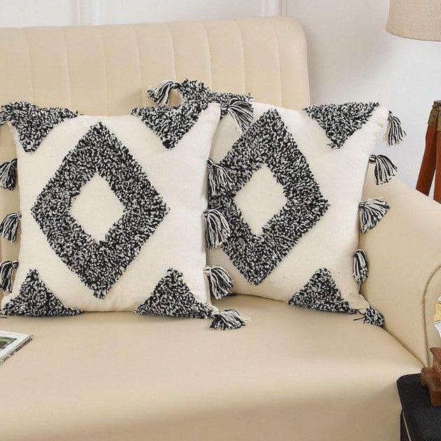 Monochrome Diamond Hand-Tufted Cushion Covers - 16*16 inches Set of 2 (TFB)
