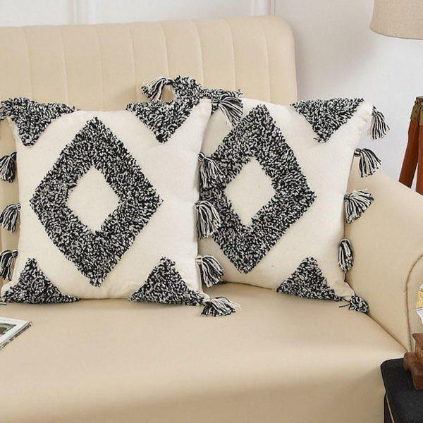 Monochrome Diamond Hand-Tufted Cushion Covers - 16*16 inches Set of 2 (TFB)