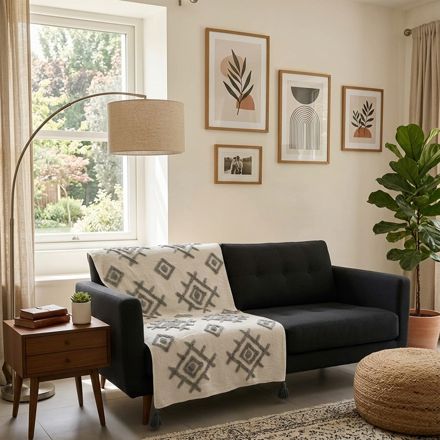 Textured Geometric Cotton Throw - 50*60 inches (TFB)