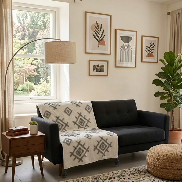 Textured Geometric Cotton Throw - 50*60 inches (TFB)