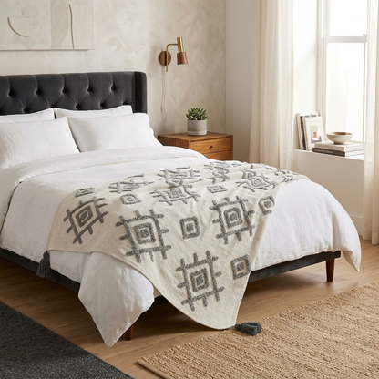 Textured Geometric Cotton Throw - 50*60 inches (TFB)