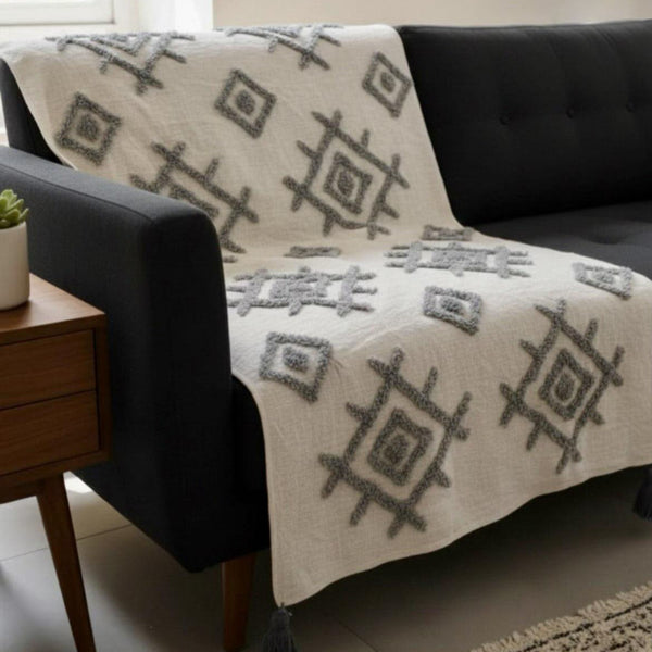 Textured Geometric Cotton Throw - 50*60 inches (TFB)