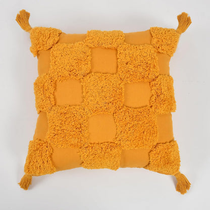 Mustard Yellow Tufted Checkerboard Hand-Tufted Cushion Covers - 16*16 inches Set of 2 (TFB)
