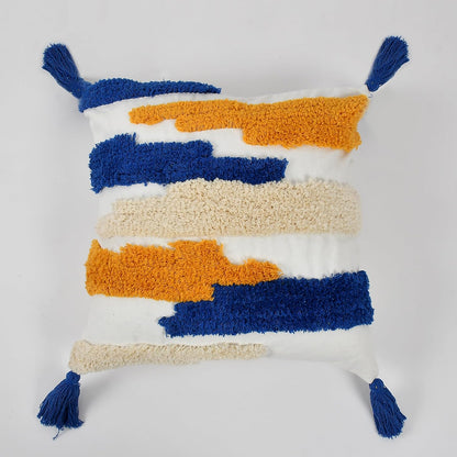 Cobalt Blue & Marigold Accents Hand-Tufted Cushion Covers - 16*16 inches Set of 2 (TFB)