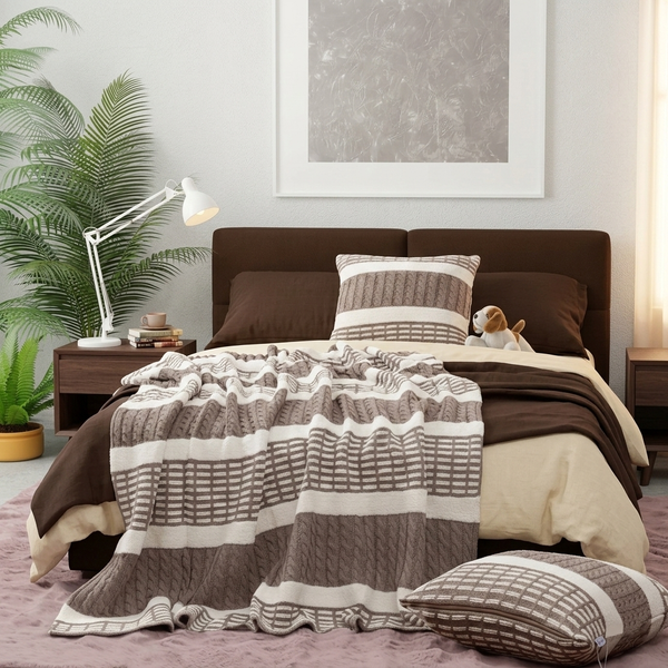 Artisanal Cocoa & Cream Dual-Tone Knit Cotton Throw - 50*60 inches (TFB)