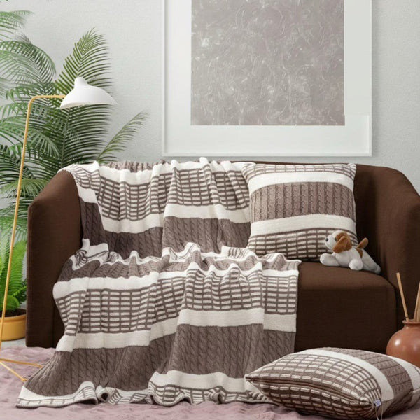 Artisanal Cocoa & Cream Dual-Tone Knit Cotton Throw - 50*60 inches (TFB)