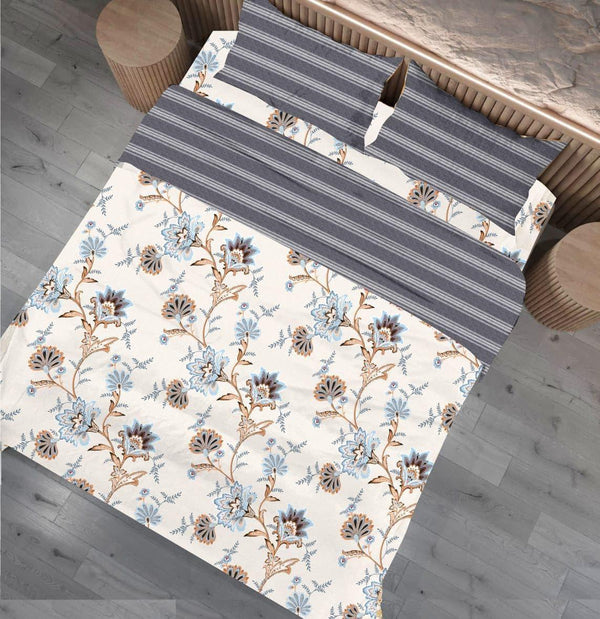 Dreamline Vintage French Queen Size Comforter Set - 1 Bedsheet + 2 Pillow Covers + 1 Comforter (BC)