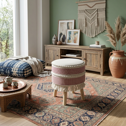 Rustic Farmhouse Round Ottoman - 16*14 inches (TFB)