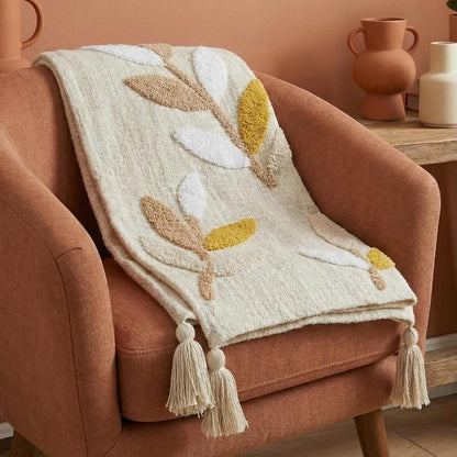 Botanical Tufted with Tassels Cotton Throw - 50*60 inches (TFB)