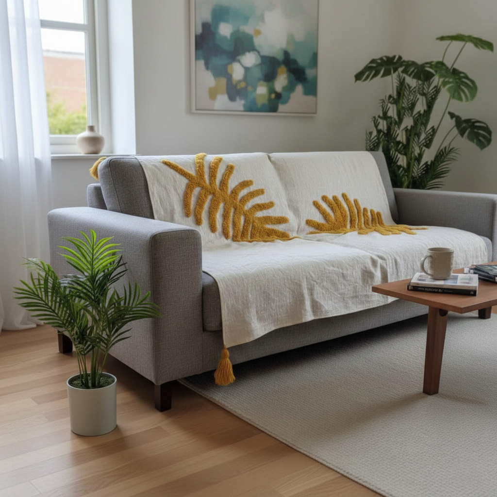 Boho Chic Mustard Leaf Throw - 50*60 inches (TFB)