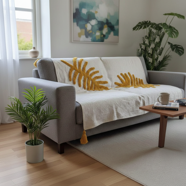 Boho Chic Mustard Leaf Throw - 50*60 inches (TFB)