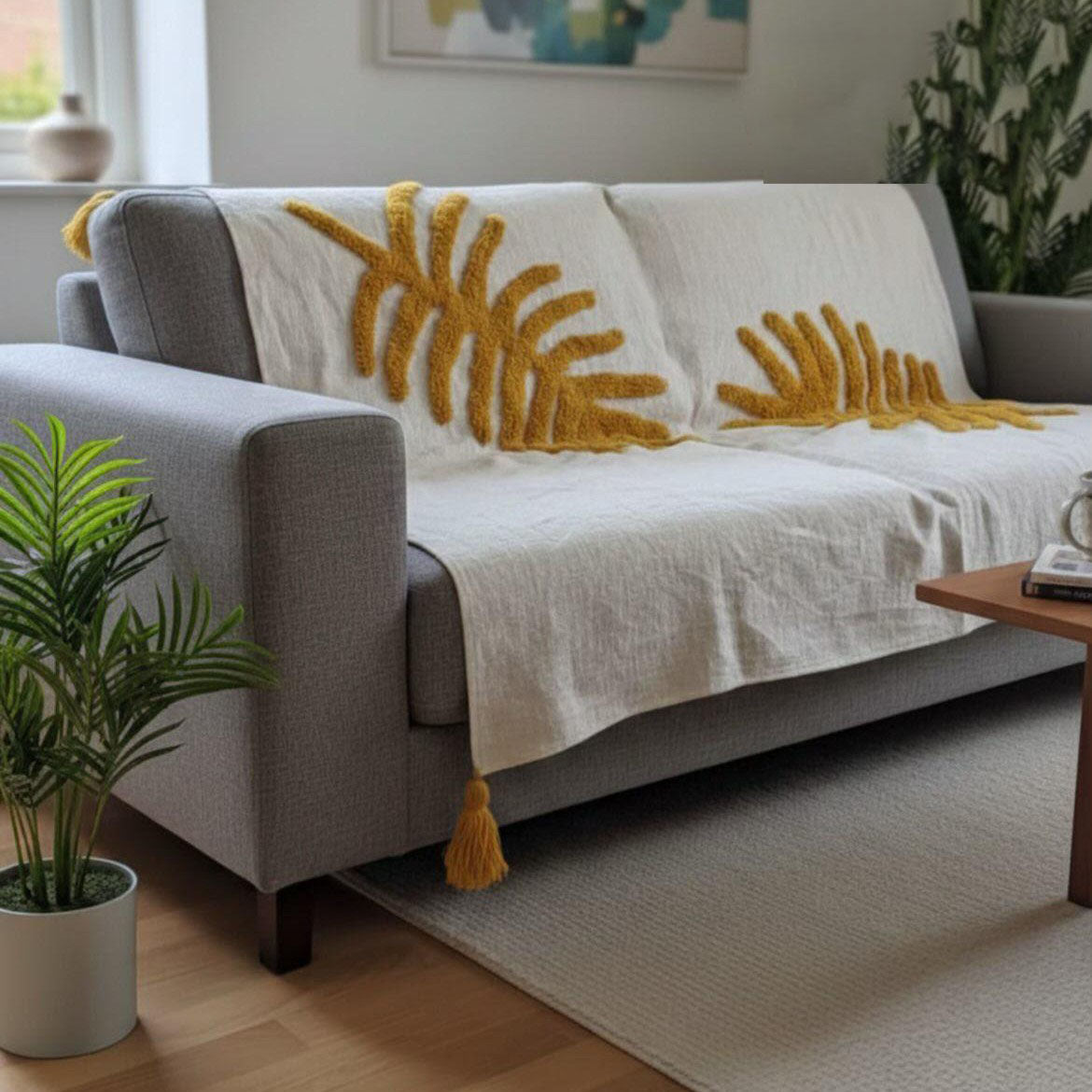 Boho Chic Mustard Leaf Throw - 50*60 inches (TFB)