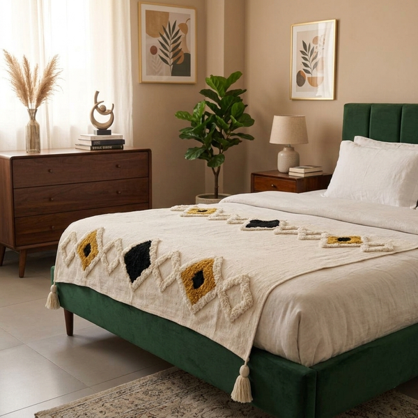 Boho-Chic Diamond Pattern Throw - 50*60 inches (TFB)